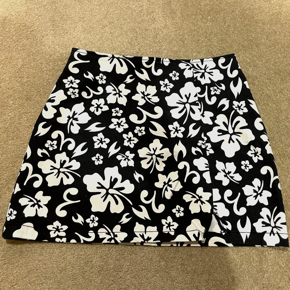 Wild Fable Black Mini Skirt with White Flowers